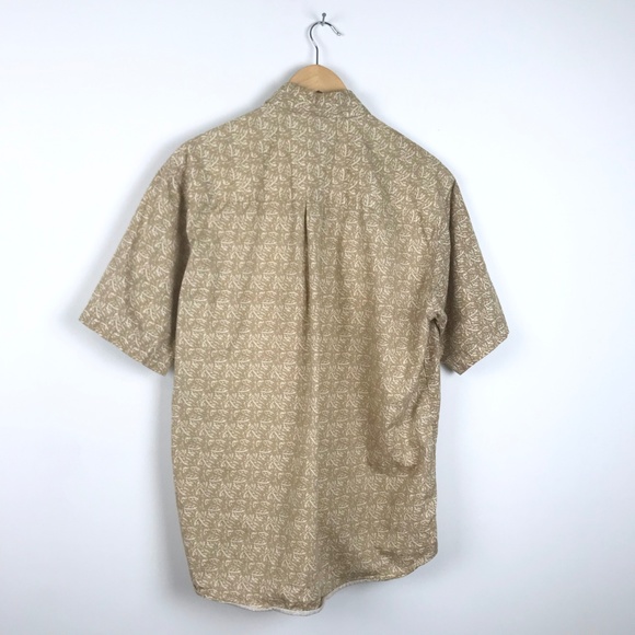 Tan Leaf Pattern Casual Button Down Date Shirt M - Picture 6 of 6